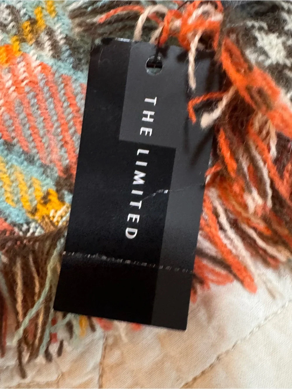 The Limited Orange & Blue Plaid Reversible Shawl Wrap Scarf